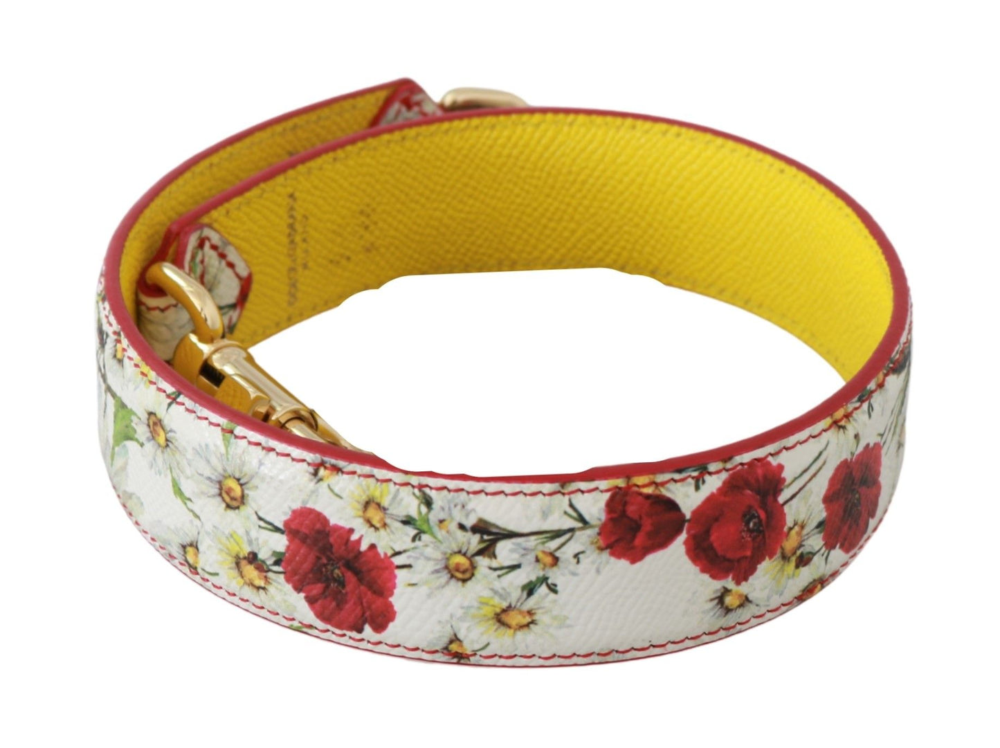 Floral Print Italian Leather Shoulder Strap