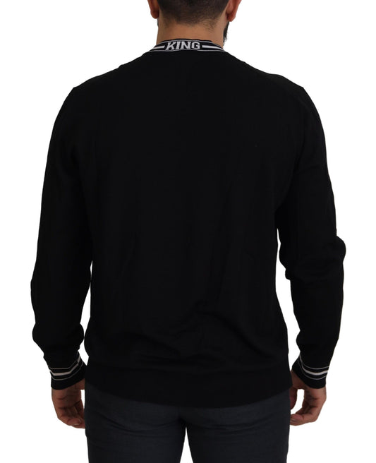 Elegant Black Virgin Wool Crewneck Sweater