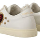 Chic White Sneakers with Gold Studs and Heart Detail