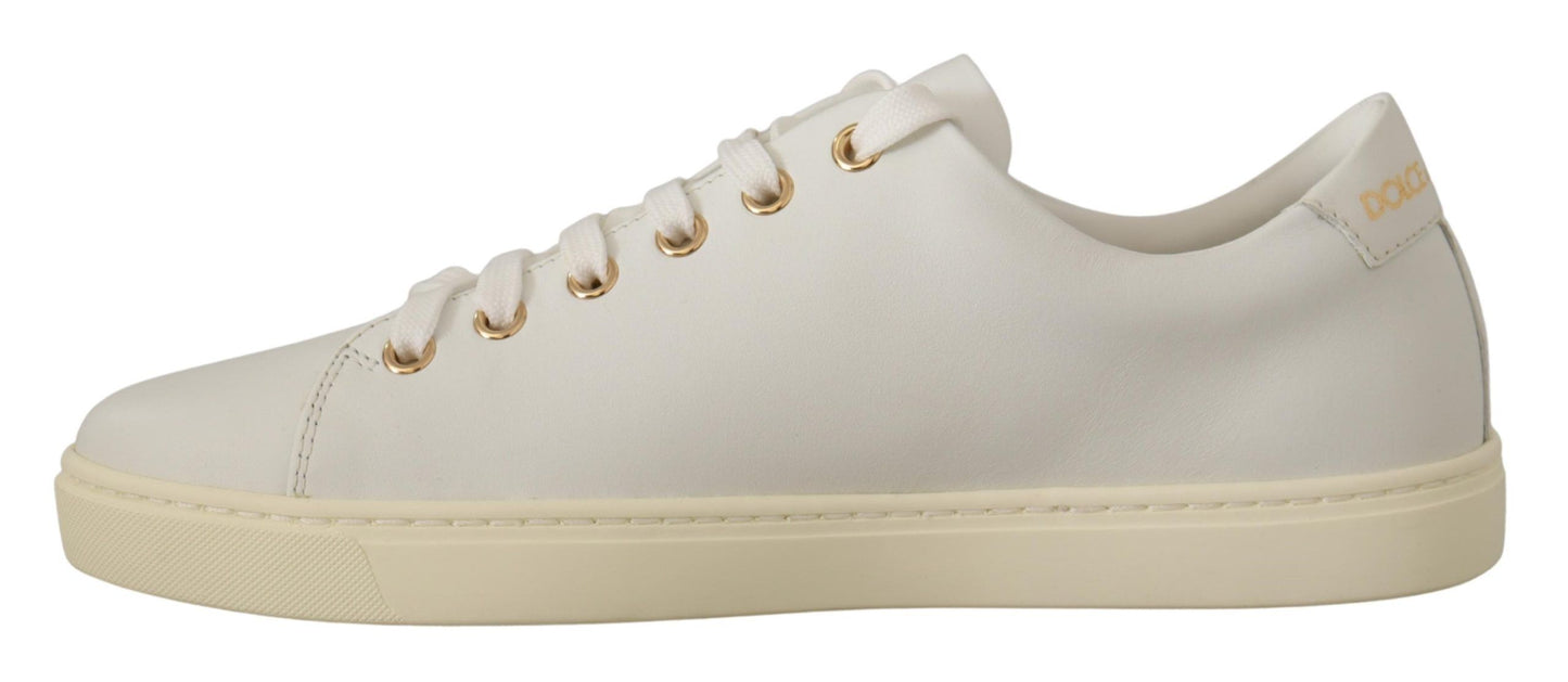 Chic White Sneakers with Gold Studs and Heart Detail