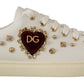 Chic White Sneakers with Gold Studs and Heart Detail
