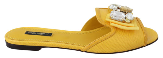 Yellow Bianca Embellished Leather Slides