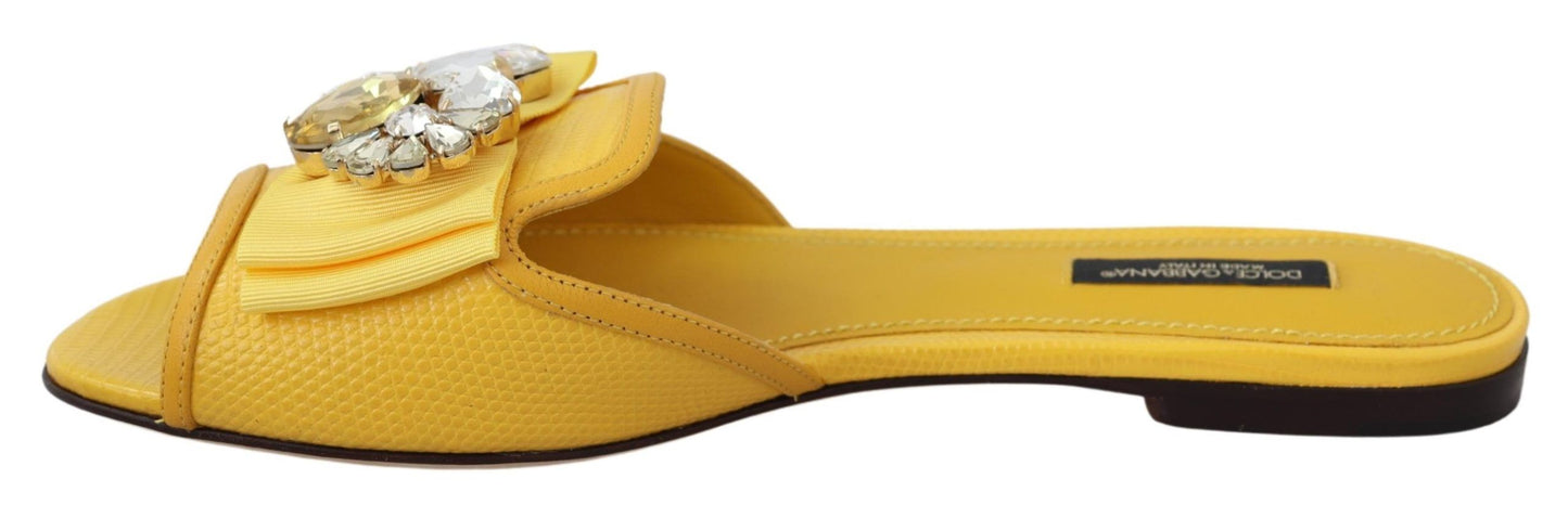 Yellow Bianca Embellished Leather Slides