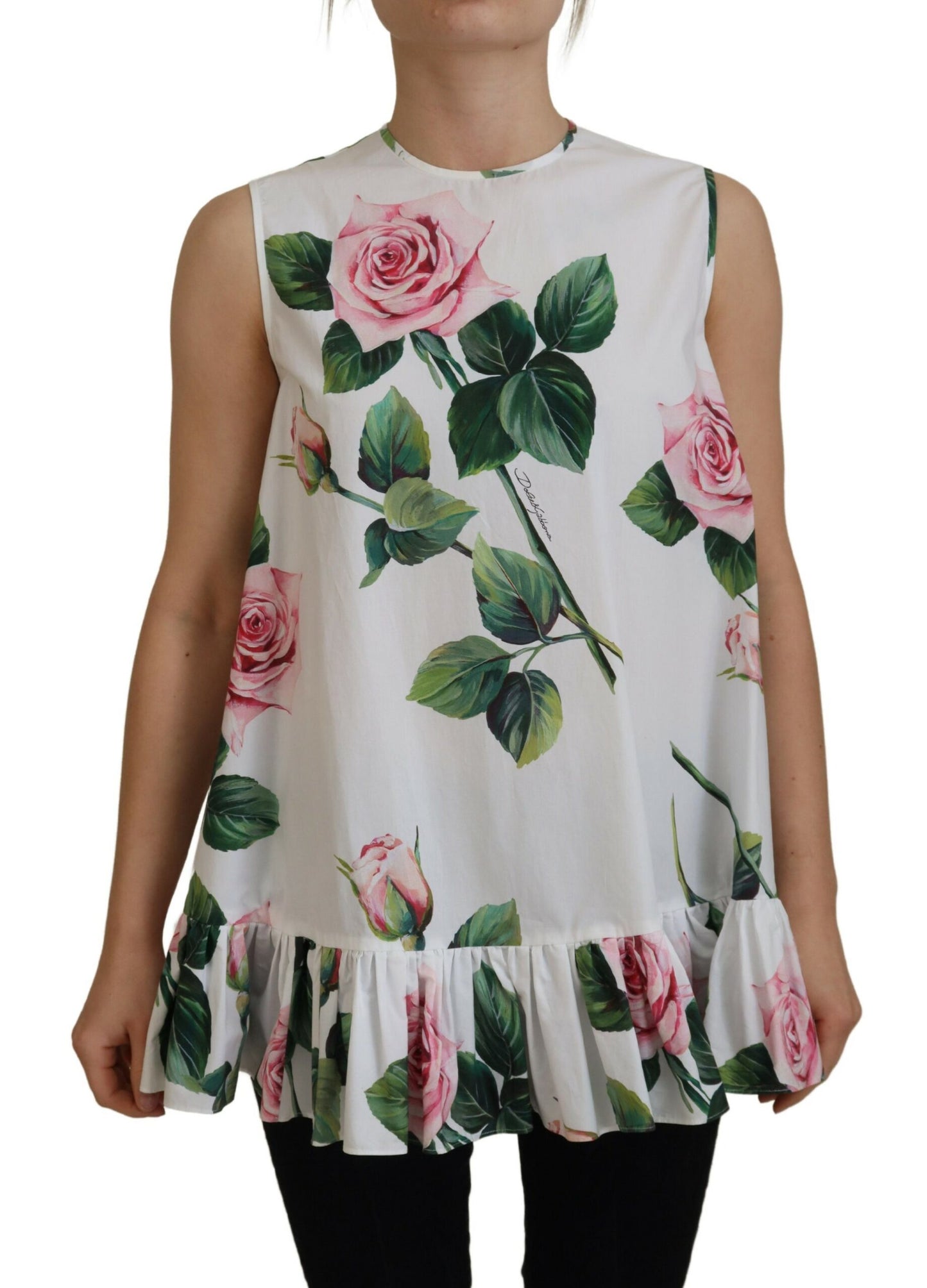 Elegant Floral Sleeveless Cotton Tank Top