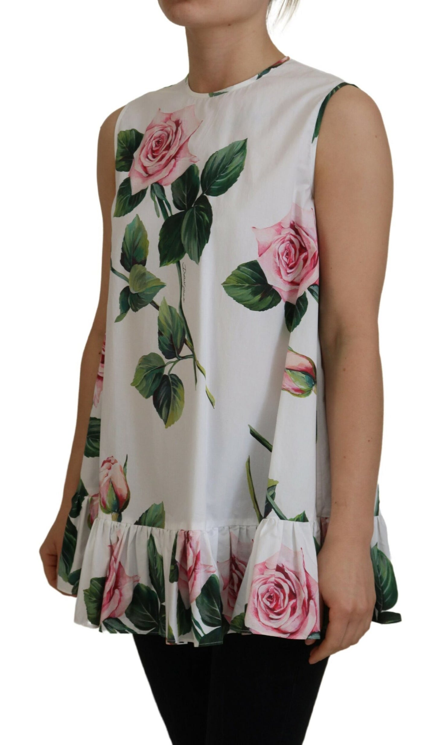 Elegant Floral Sleeveless Cotton Tank Top