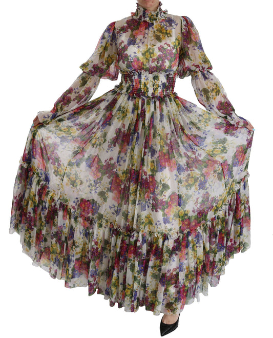 Elegant Floral A-Line Pleated Silk Dress