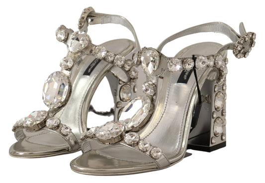 Silver Crystals Strap Buckle High Heel Sandals