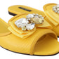 Yellow Bianca Embellished Leather Slides