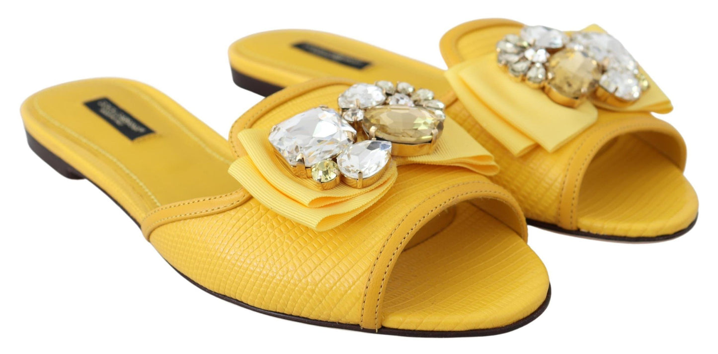 Yellow Bianca Embellished Leather Slides