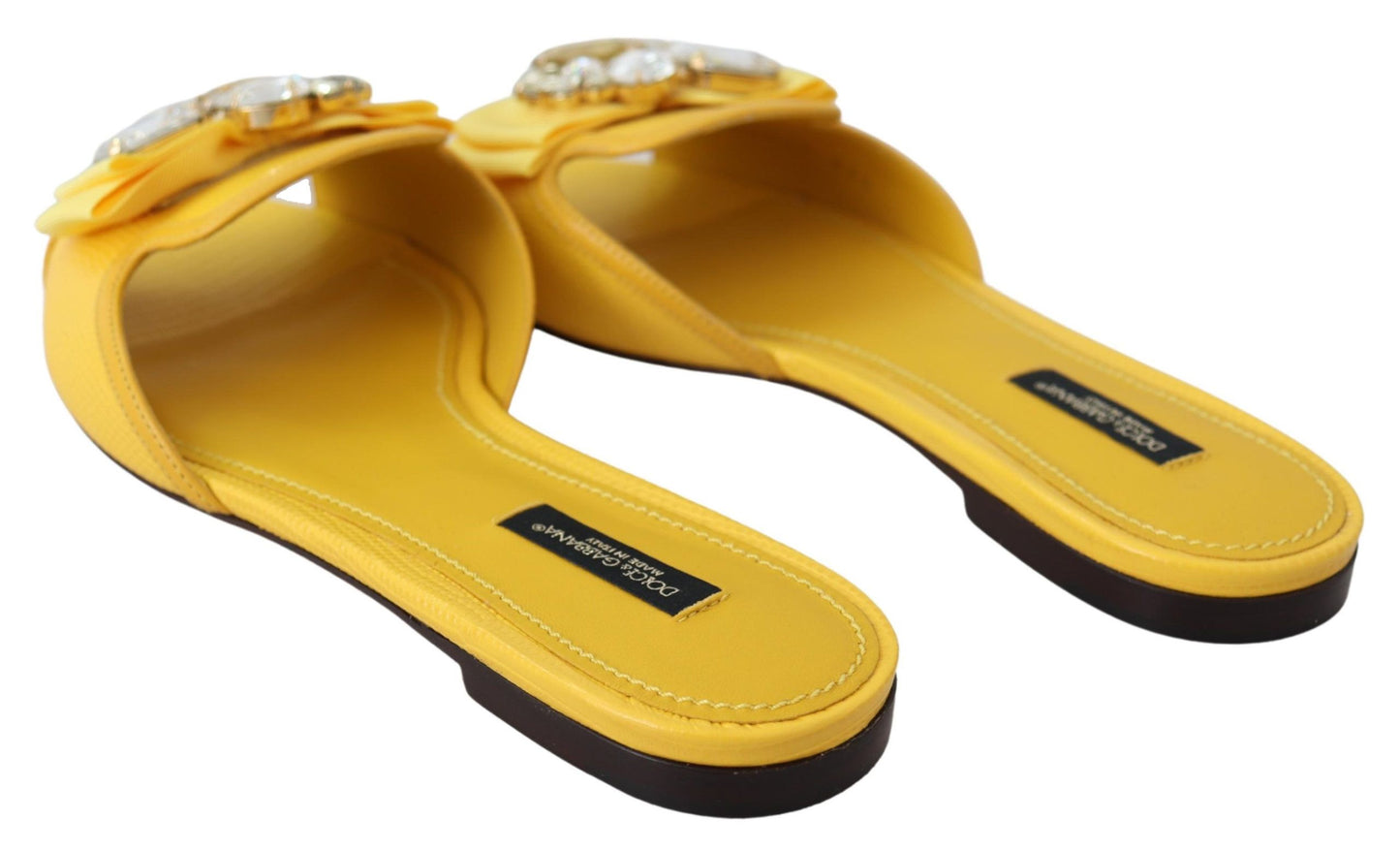 Yellow Bianca Embellished Leather Slides