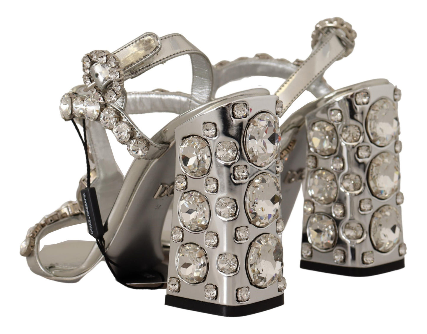 Silver Crystals Strap Buckle High Heel Sandals