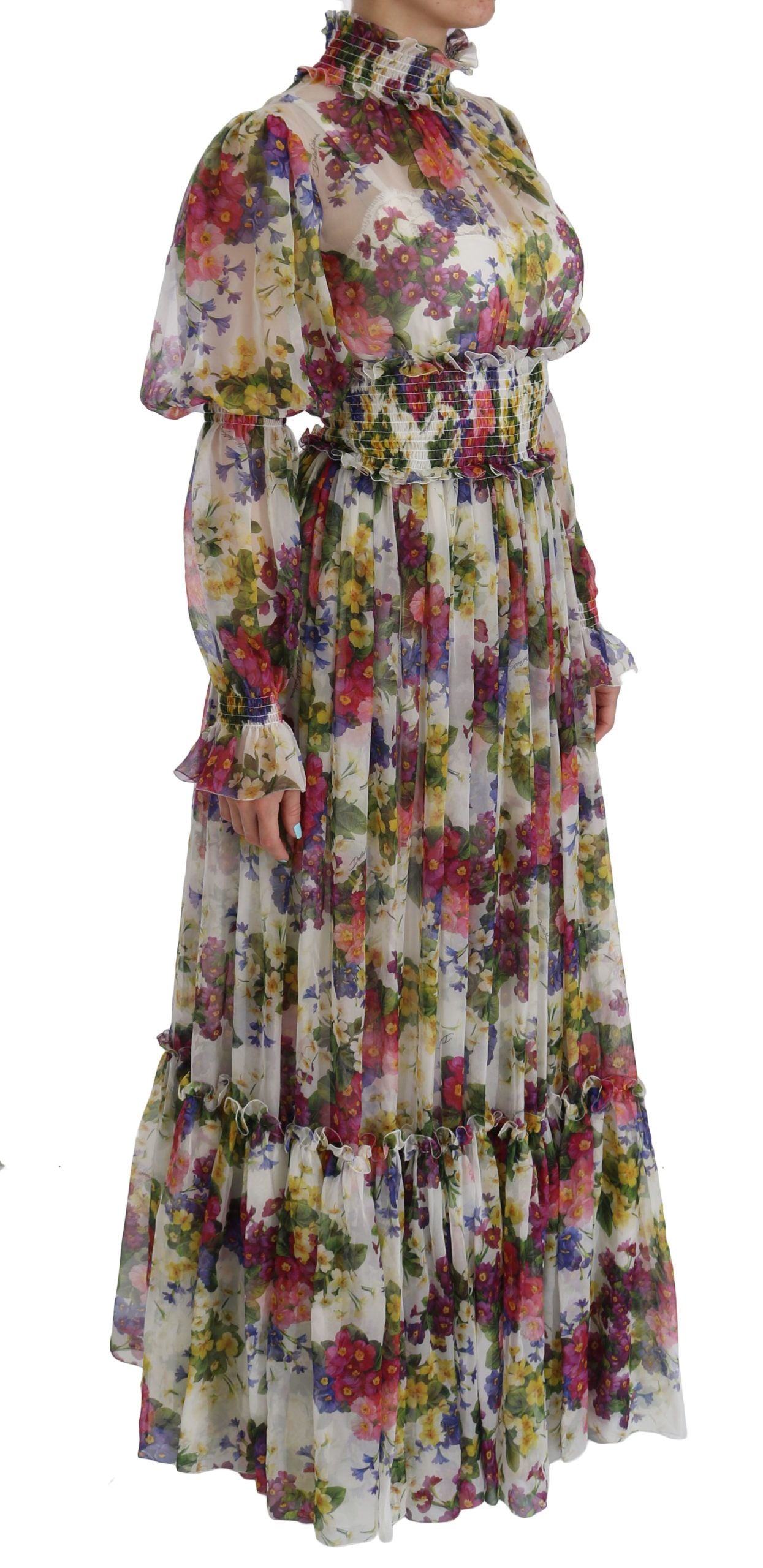 Elegant Floral A-Line Pleated Silk Dress