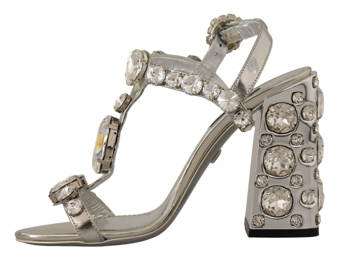 Silver Crystals Strap Buckle High Heel Sandals