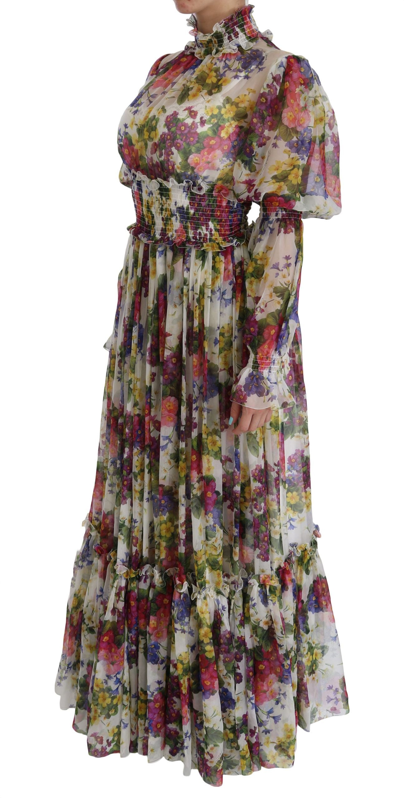 Elegant Floral A-Line Pleated Silk Dress