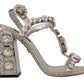 Silver Crystals Strap Buckle High Heel Sandals