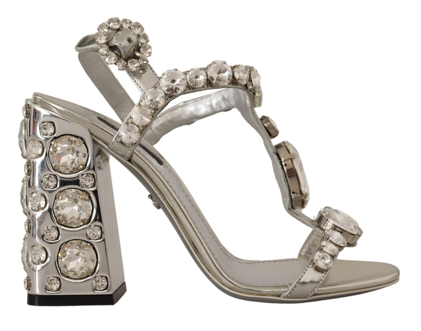 Silver Crystals Strap Buckle High Heel Sandals