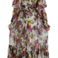 Elegant Floral A-Line Pleated Silk Dress