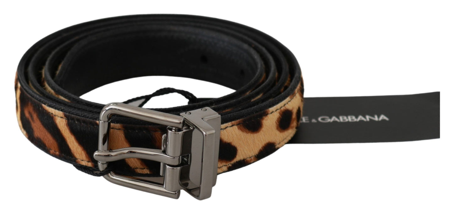 Elegant Leather Belt with Silver Brushed Buckle