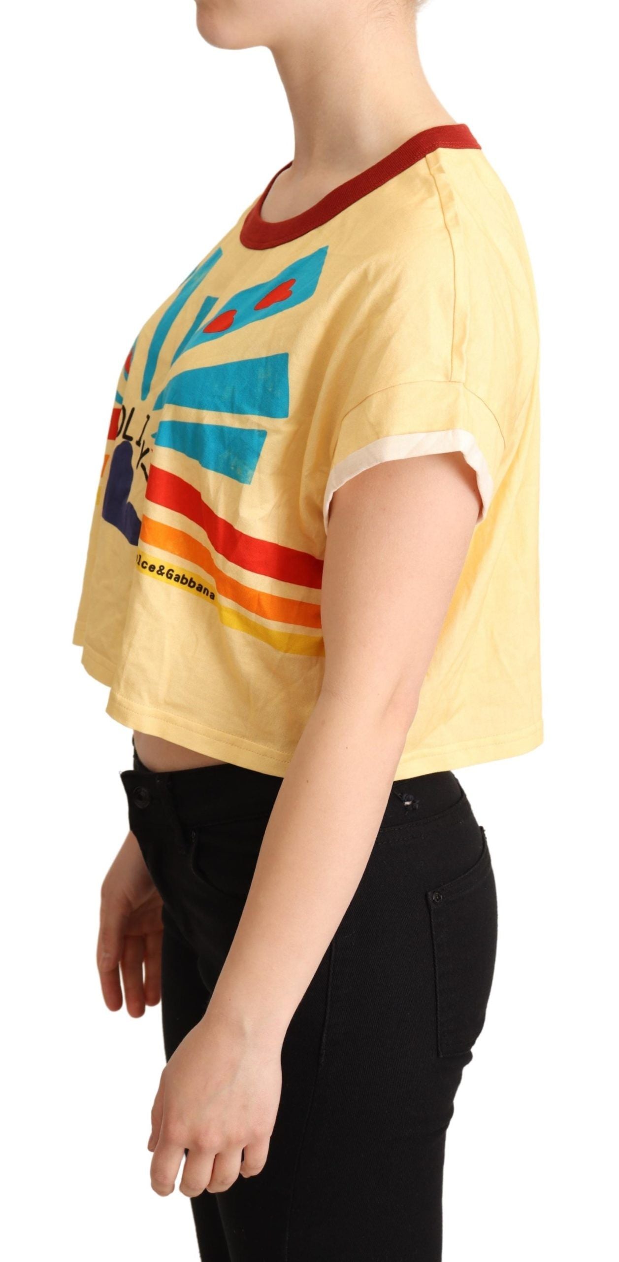 Chic Yellow Print Cropped Tee with Contrast Trim