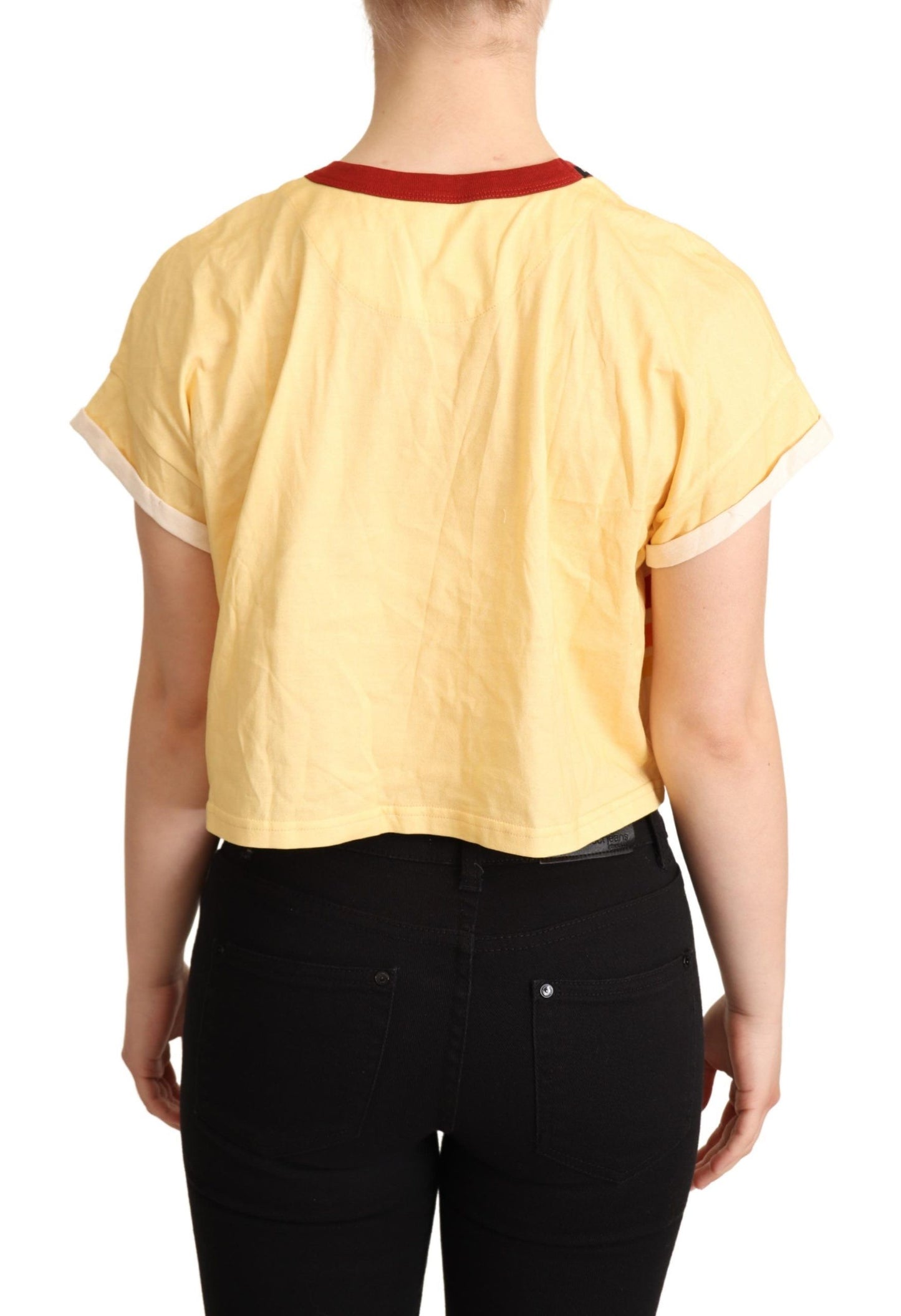 Chic Yellow Print Cropped Tee with Contrast Trim