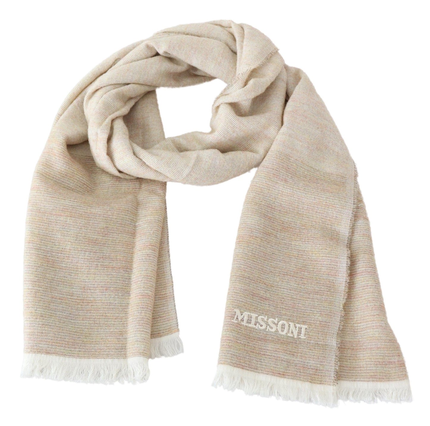 Elegant Beige Wool Scarf with Logo Embroidery