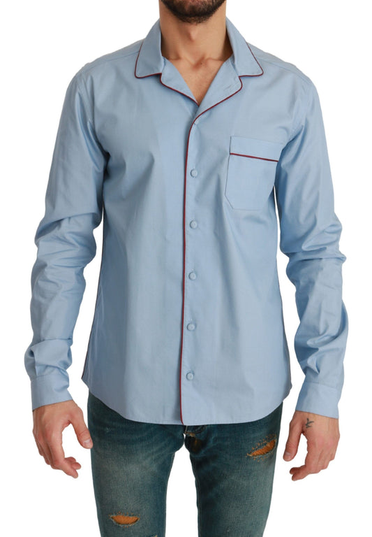 Elegant Light Blue Cotton Pajama Shirt