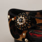 Brown Ballerina Embellished Leopard Print Shoes