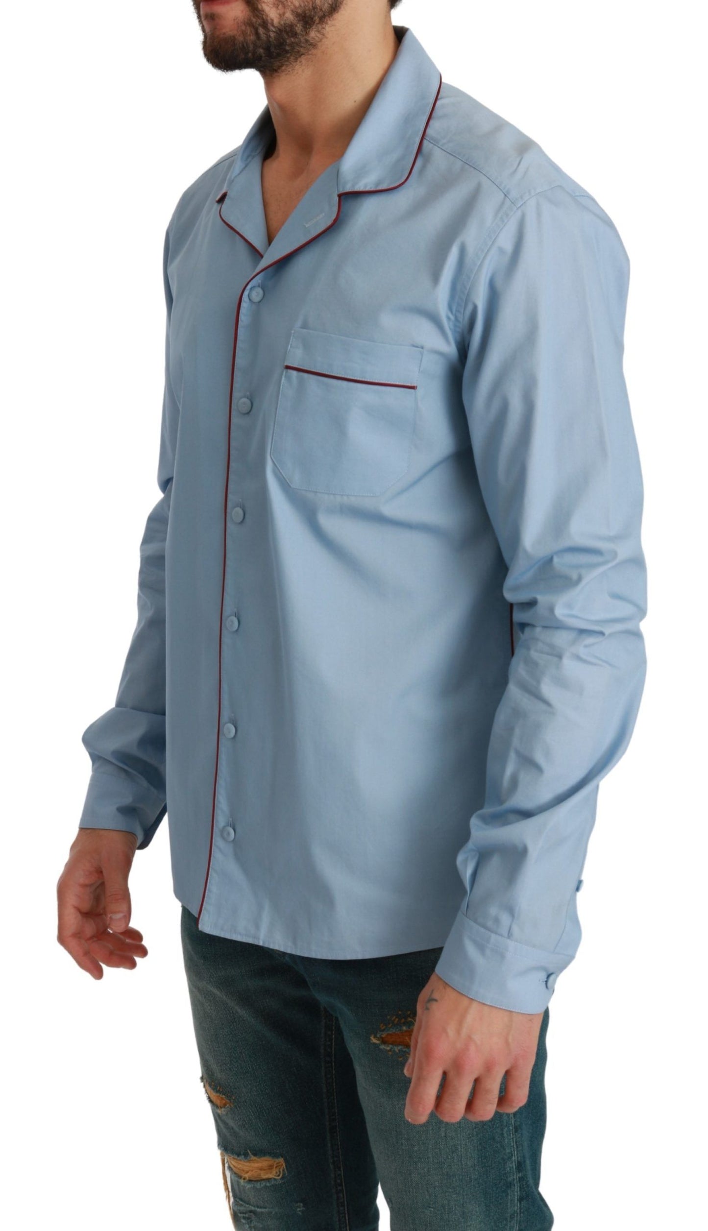 Elegant Light Blue Cotton Pajama Shirt