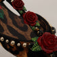 Brown Ballerina Embellished Leopard Print Shoes
