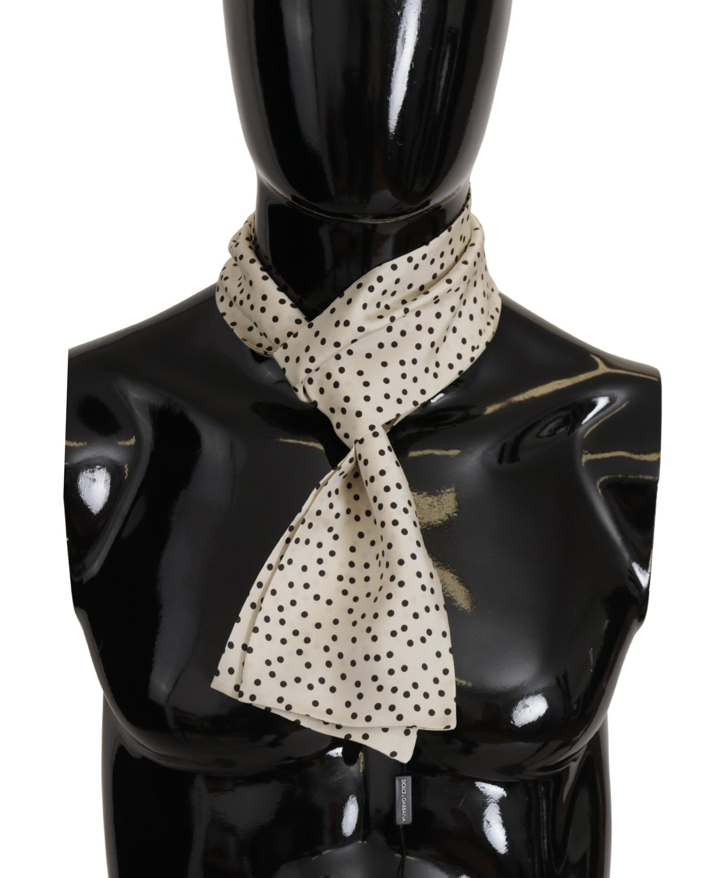 Elegant Cream Silk Scarf with Black Dots