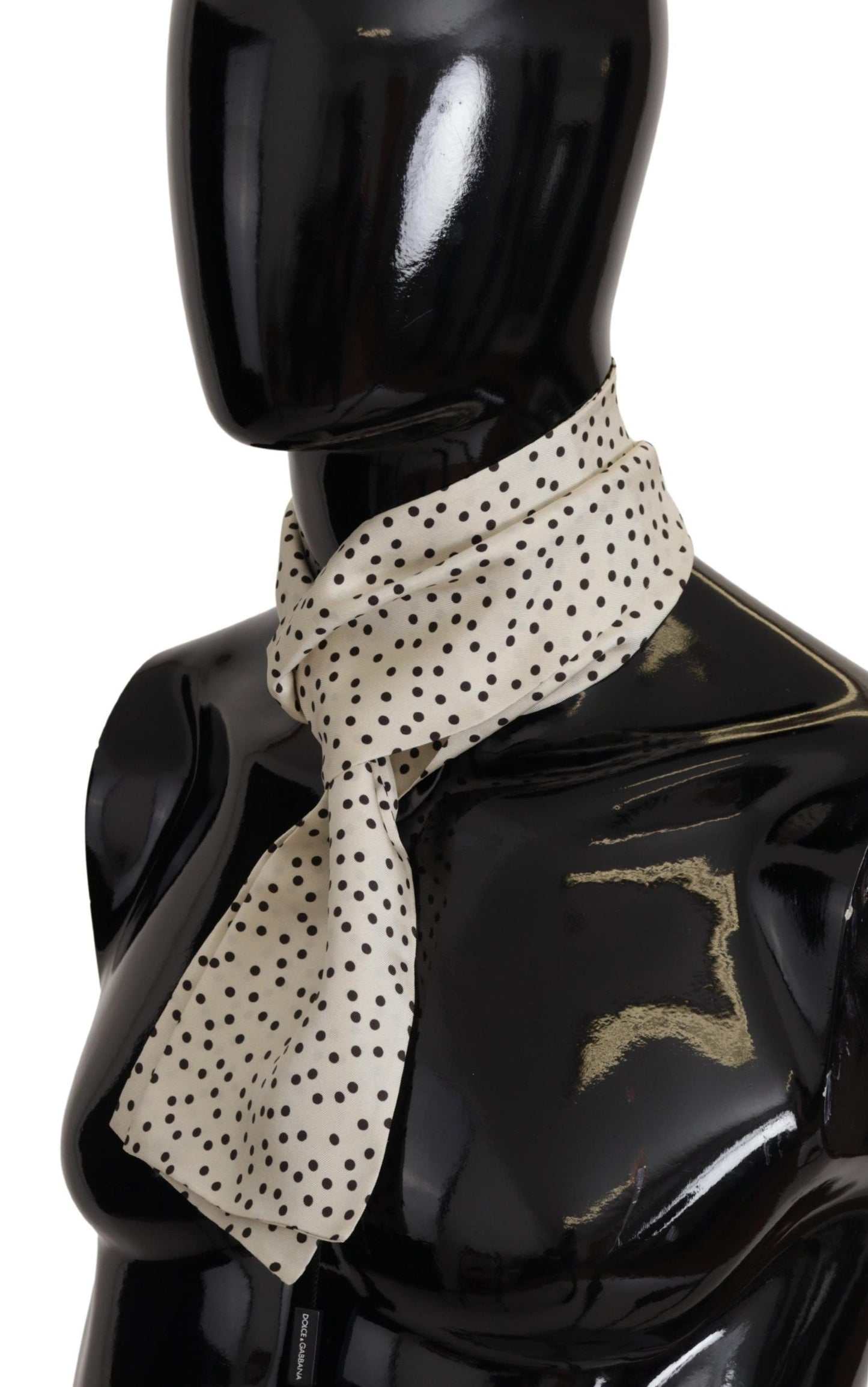 Elegant Cream Silk Scarf with Black Dots