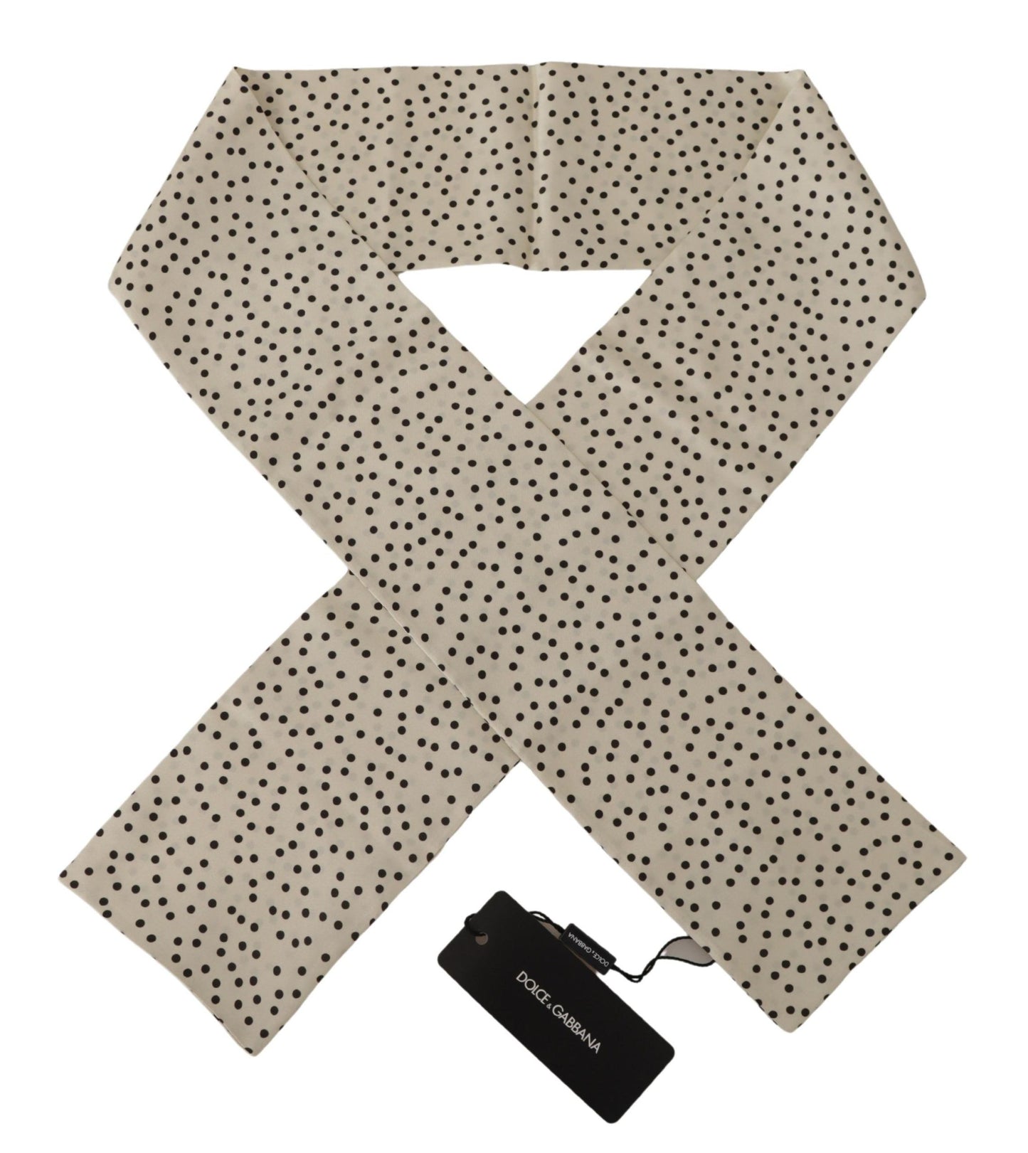 Elegant Cream Silk Scarf with Black Dots