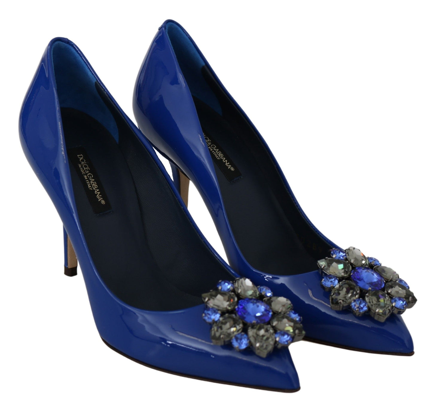 Electric Blue Patent Leather Pumps with Crystals