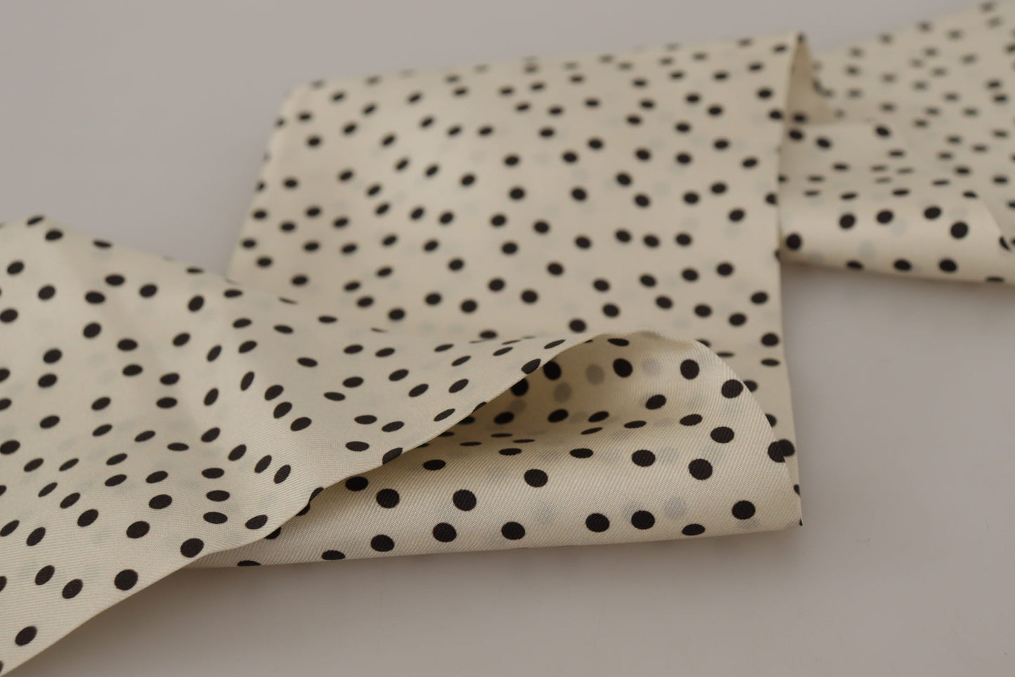 Elegant Cream Silk Scarf with Black Dots