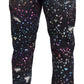 Black Multicolor Print Tattered Denim Jeans