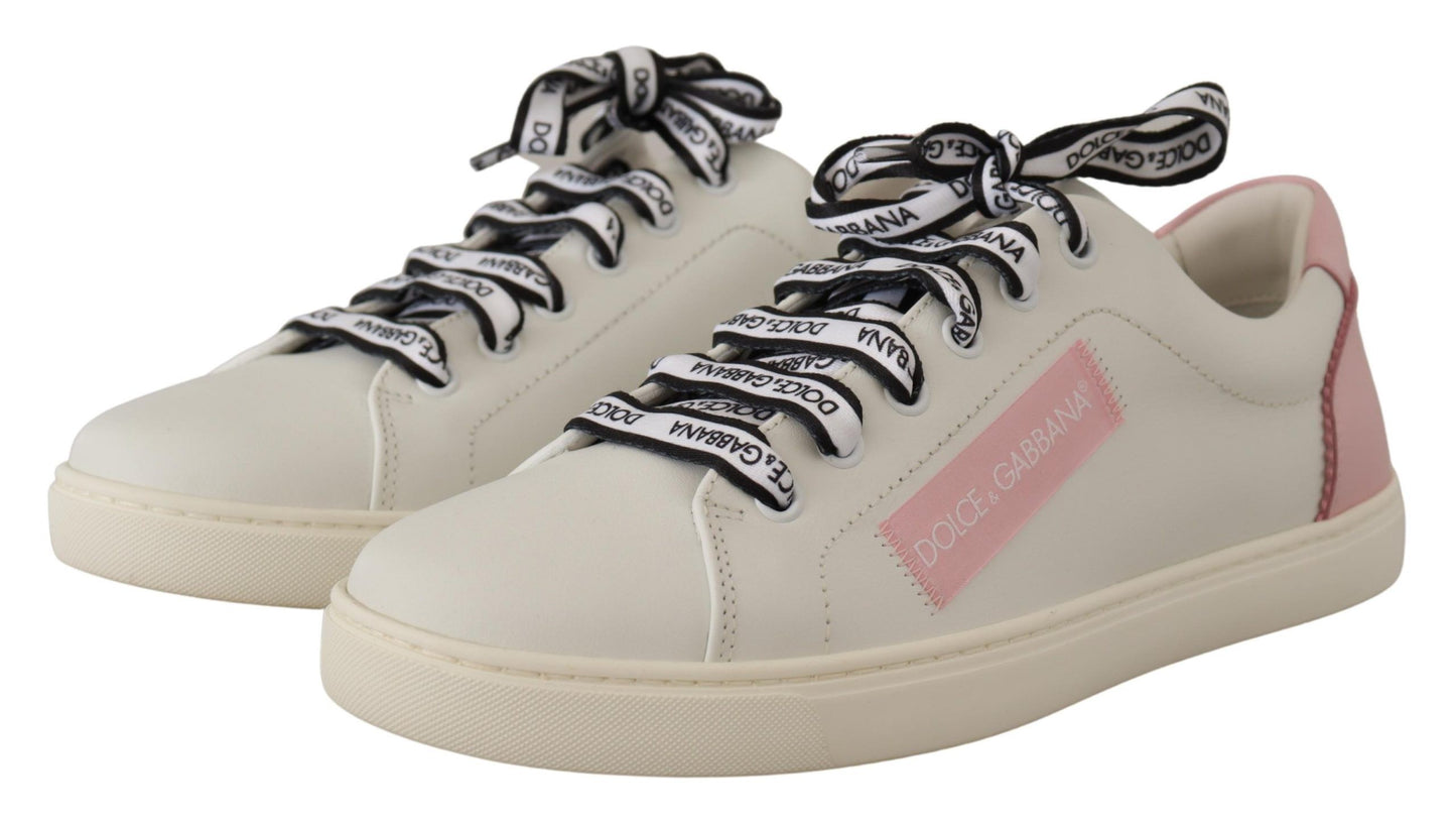 Chic White & Pink Leather Sneakers