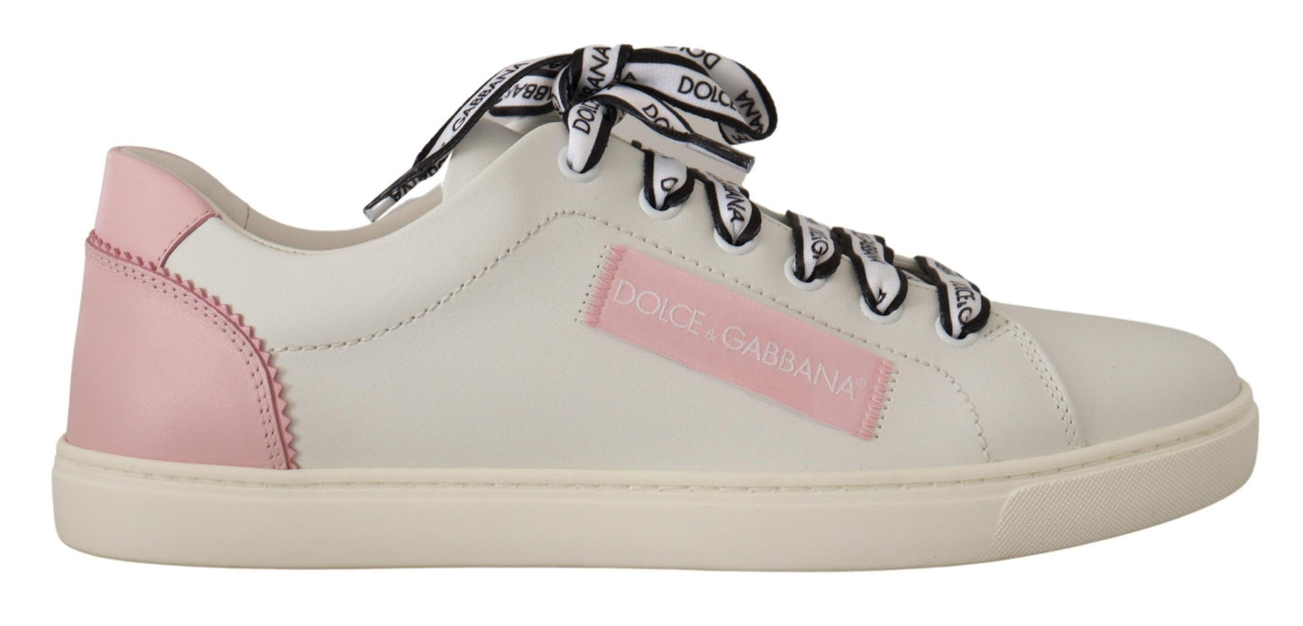 Chic White & Pink Leather Sneakers