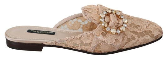 Pink Peach Crystal-Embellished Slide Flats