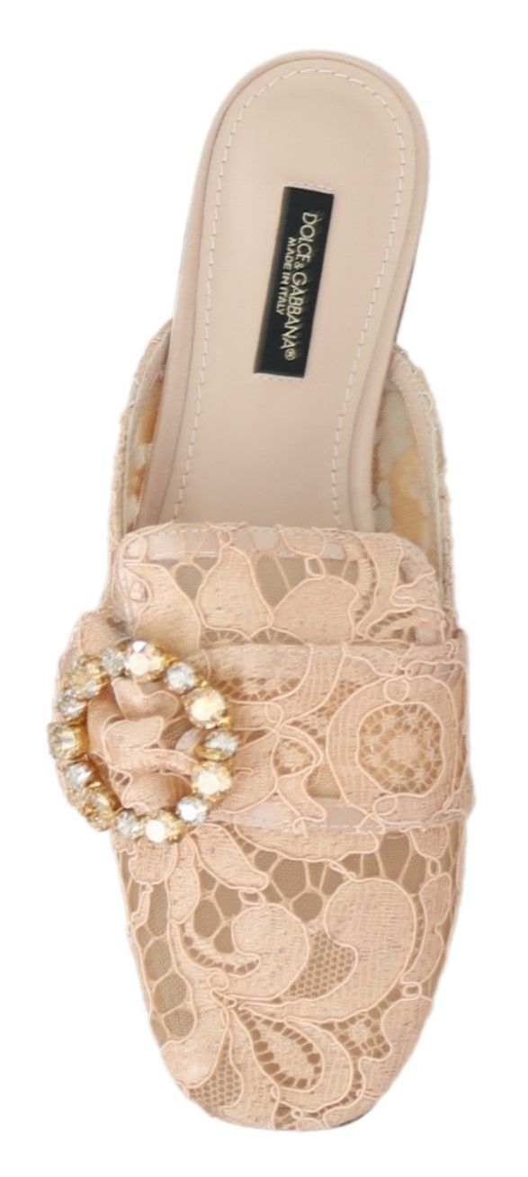 Pink Peach Crystal-Embellished Slide Flats