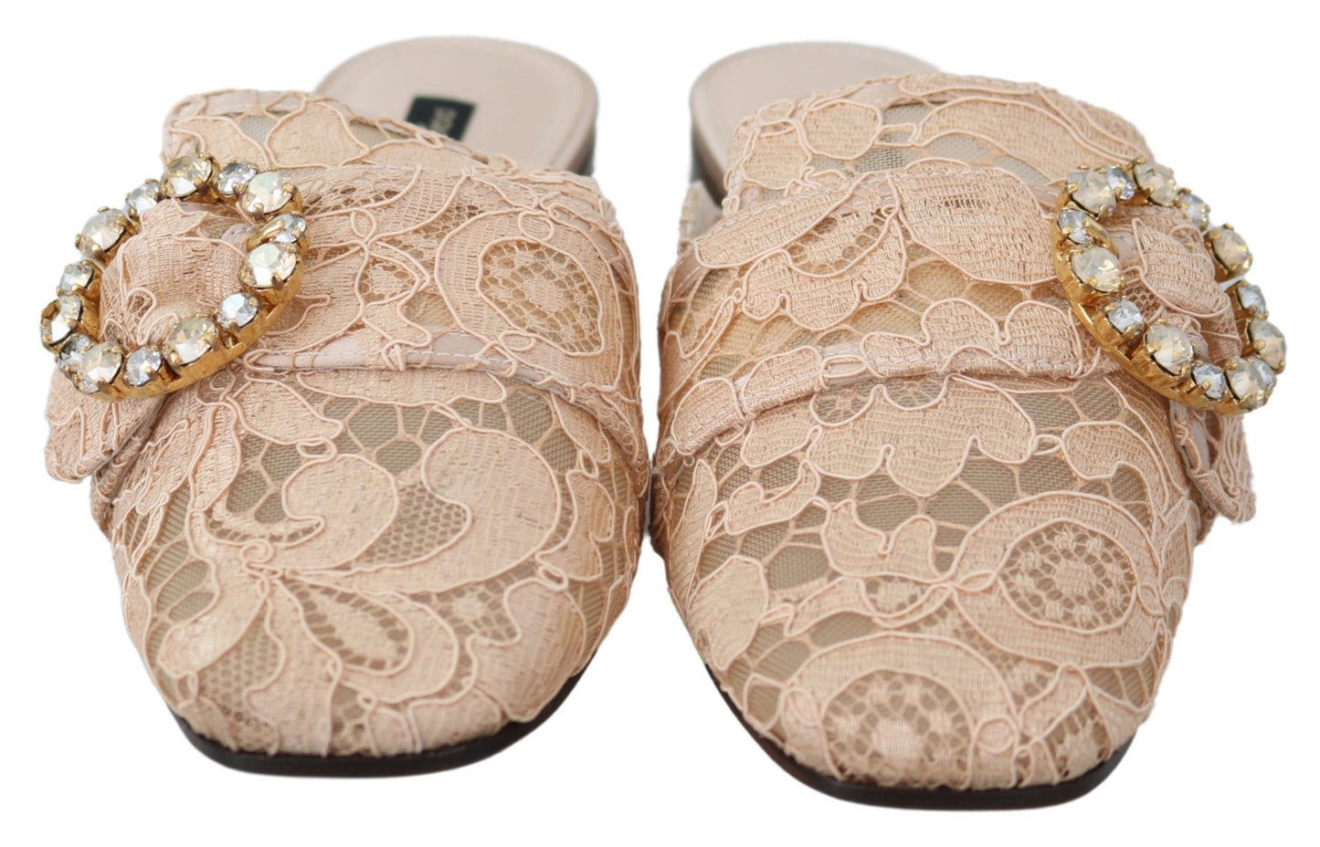 Pink Peach Crystal-Embellished Slide Flats