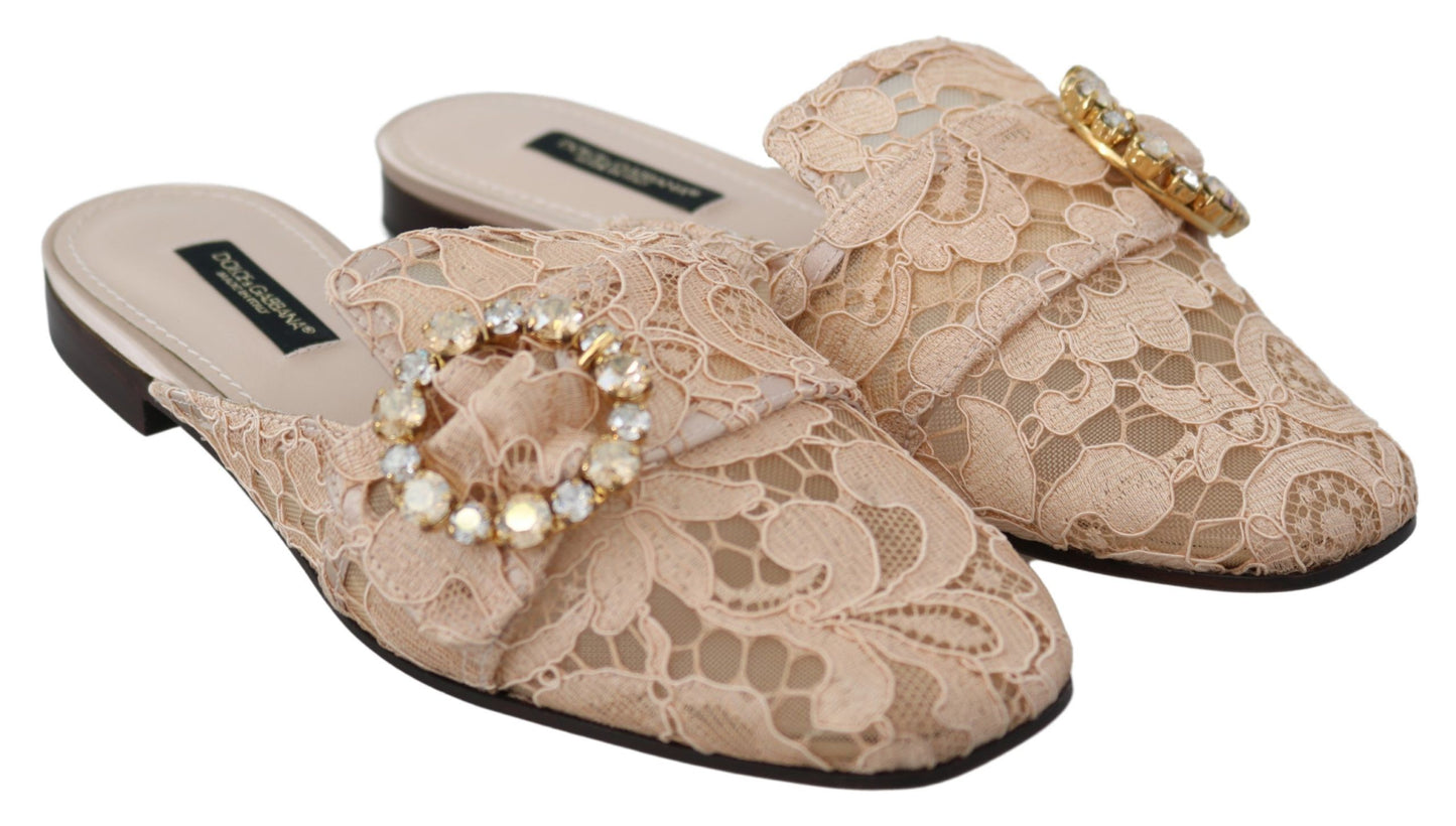 Pink Peach Crystal-Embellished Slide Flats