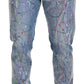 Blue Cotton Color Splash Print Denim Jeans