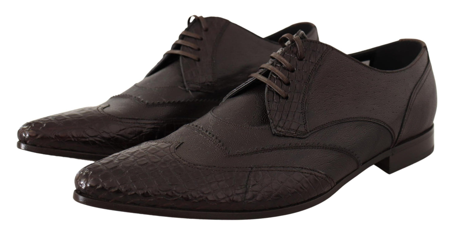 Exotic Caiman Derby Leather Shoes