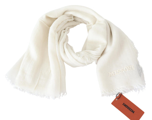 Elegant White Cashmere Scarf Unisex