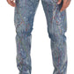 Blue Cotton Color Splash Print Denim Jeans
