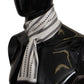 Black White Silk Polka Dot Print Shawl Fringe Scarf