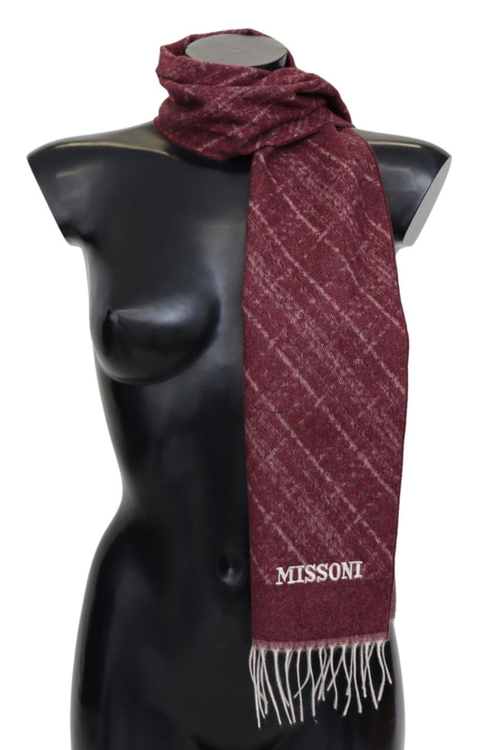 Plaid Cashmere Scarf with Fringes in Maroon