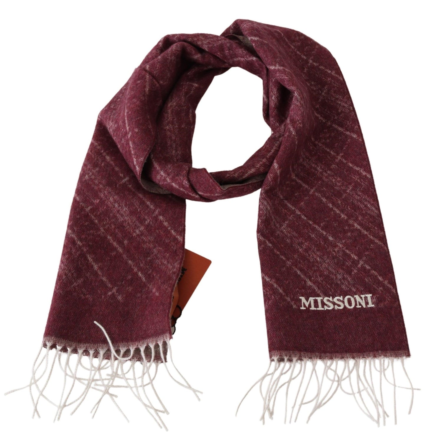 Plaid Cashmere Scarf with Fringes in Maroon