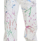 White Cotton Color Splash Print Denim Pants
