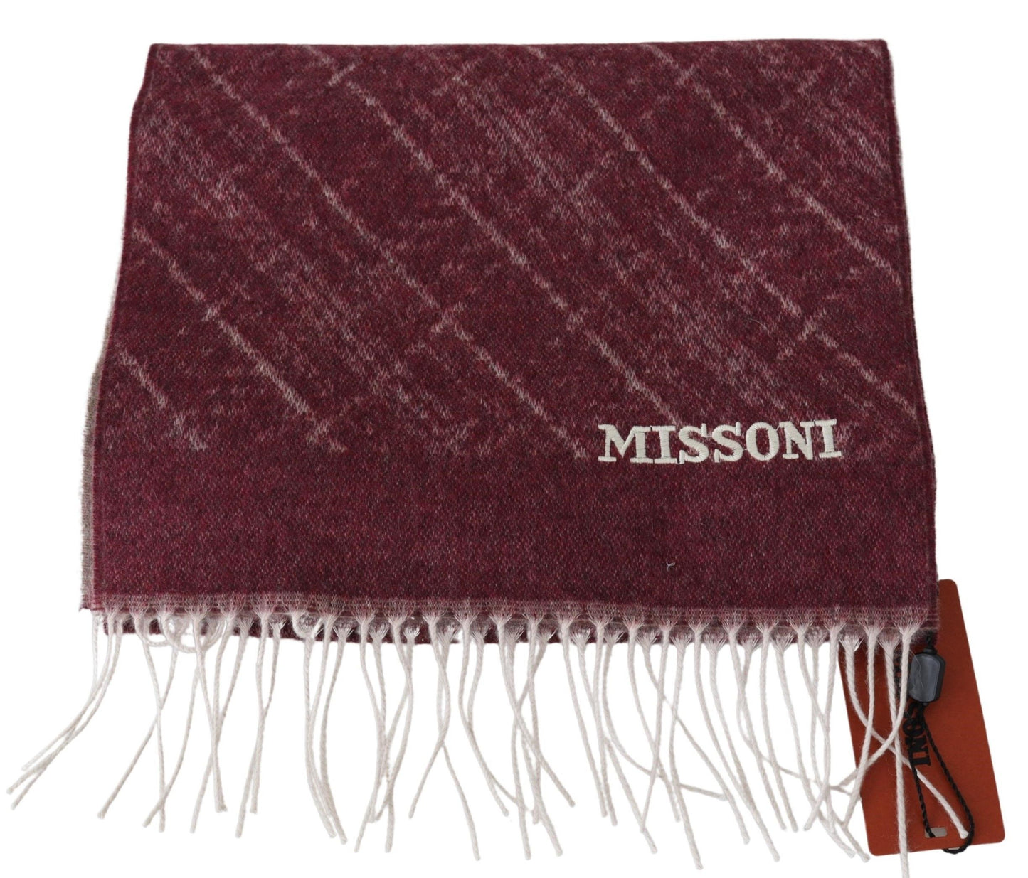 Plaid Cashmere Scarf with Fringes in Maroon